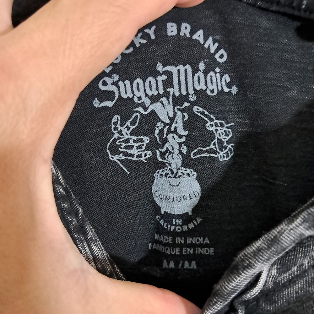 Lucky Brand Sugar Magic Long Sleeve Henley Neck T Shirt Mens Medium Washed Black - Picture 8 of 9